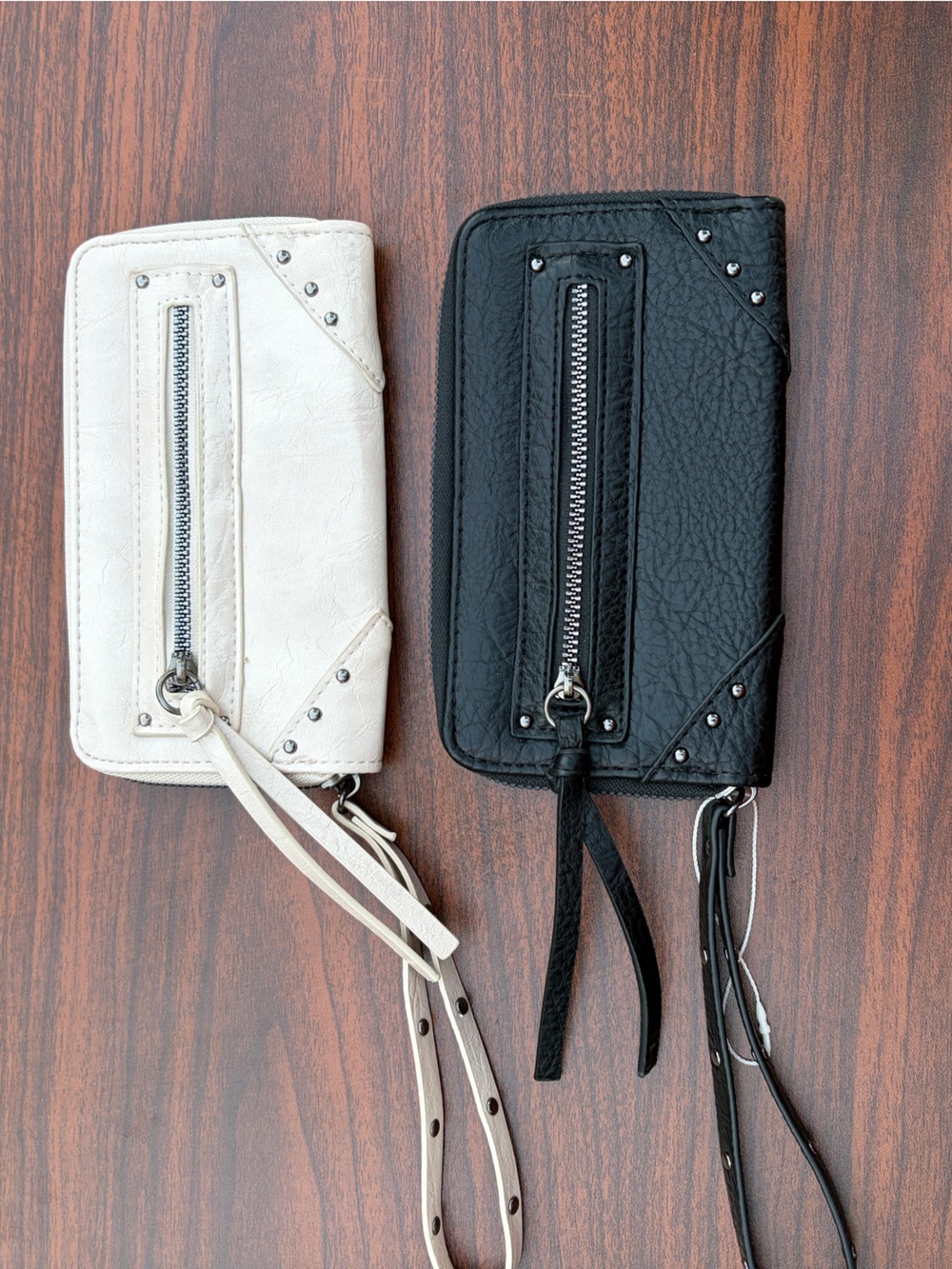 Primark 2 Piece Wristlet Wallet Set Black Ivory Studded Zip Around New